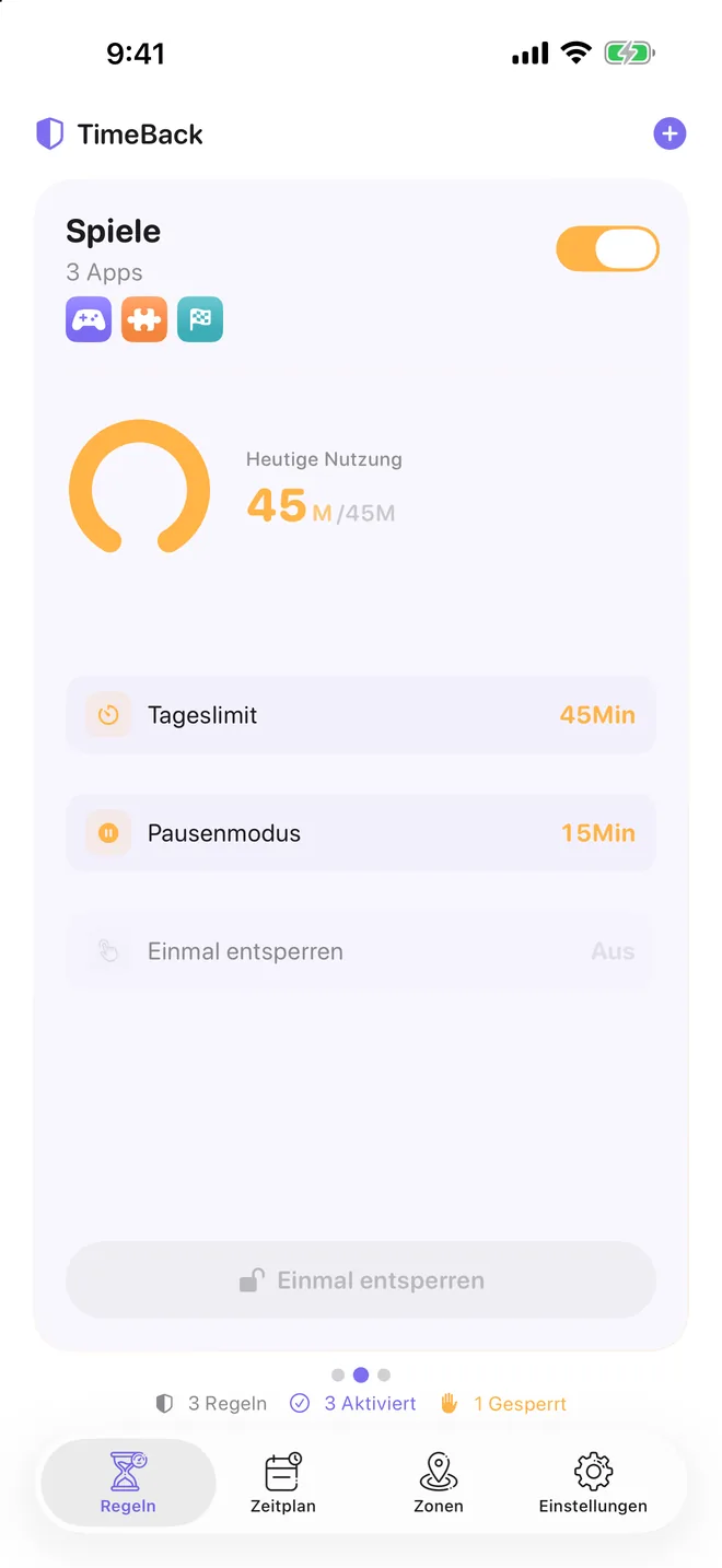TimeBack-Regel, deren Tageslimit erreicht ist