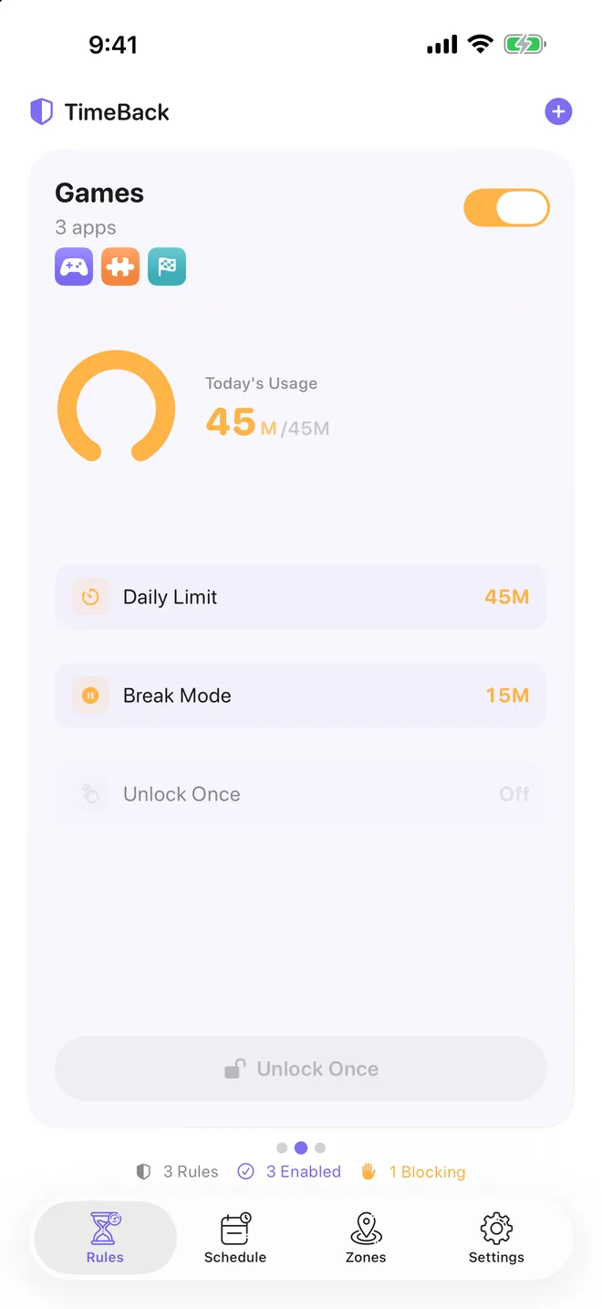 TimeBack rule that has reached its daily limit