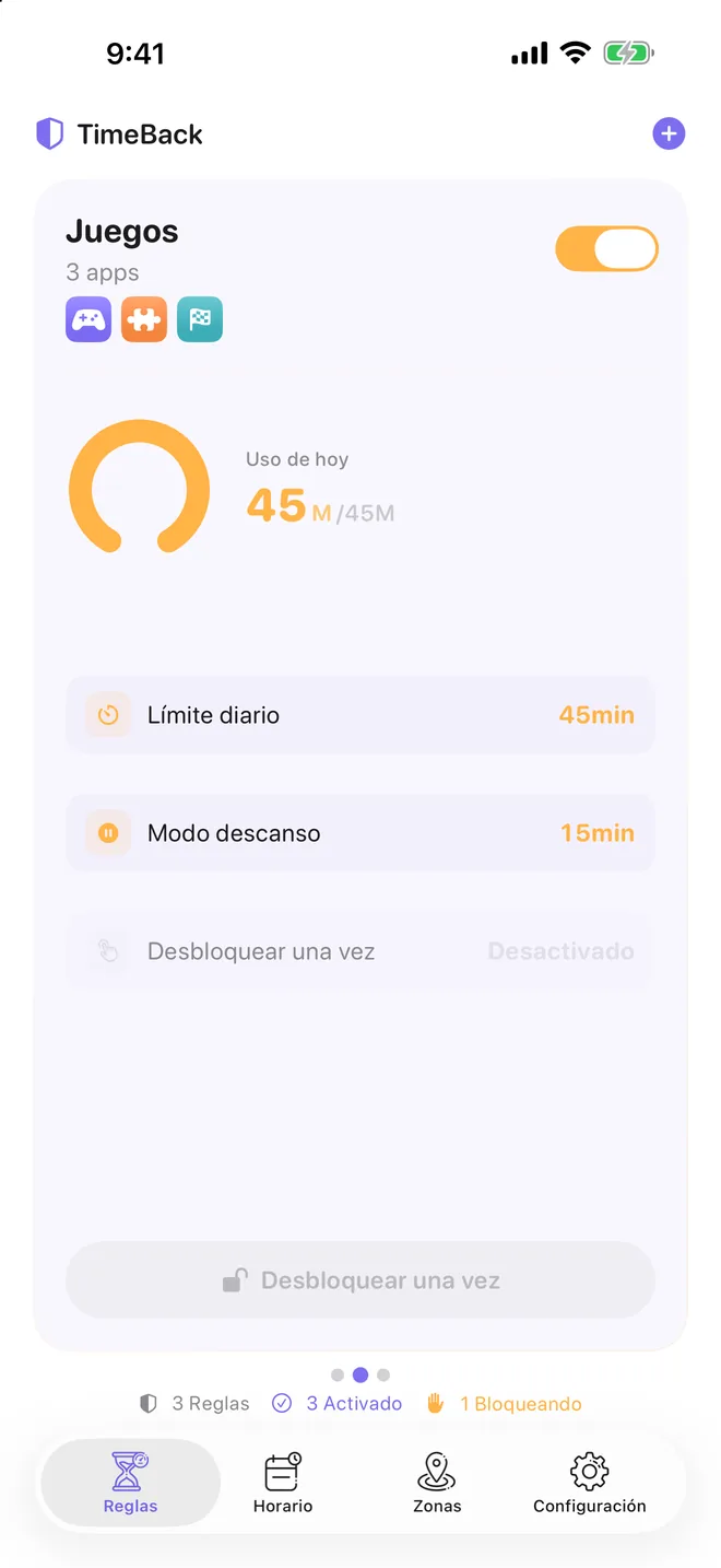 Regla de TimeBack que ha alcanzado su límite diario