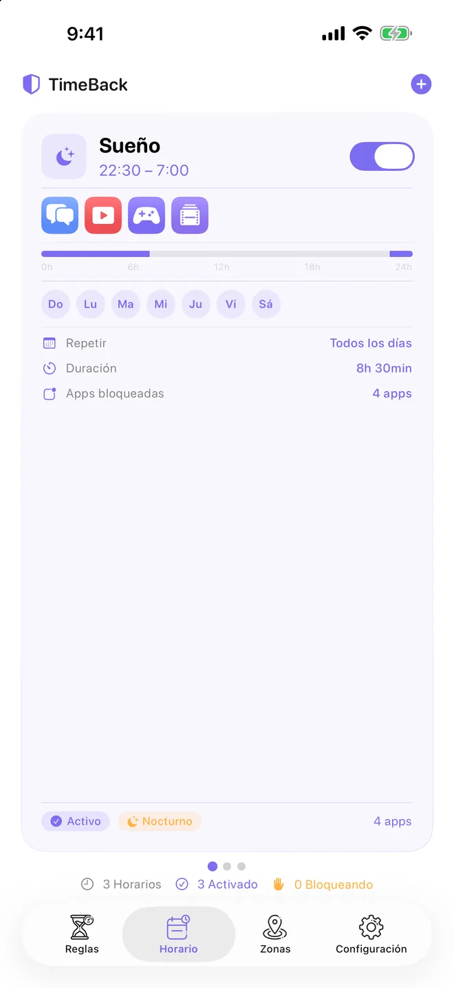 Horario de sueño de TimeBack de 22:30 a 7:00