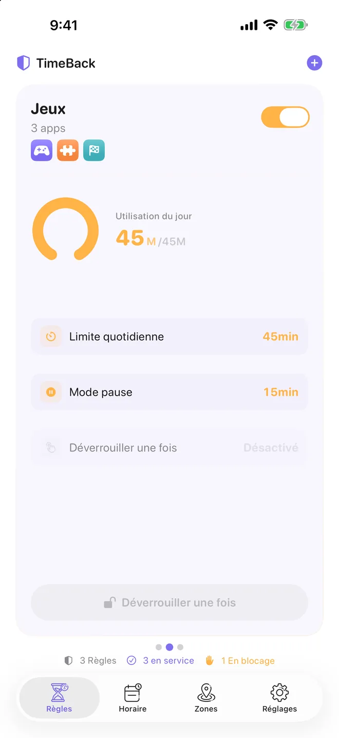 Règle TimeBack dont la limite quotidienne est atteinte