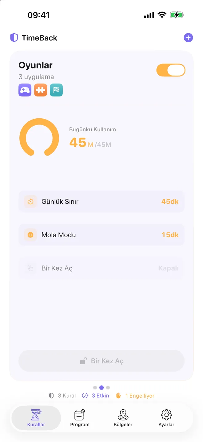 TimeBack'te günlük sınırına ulaşmış bir kural